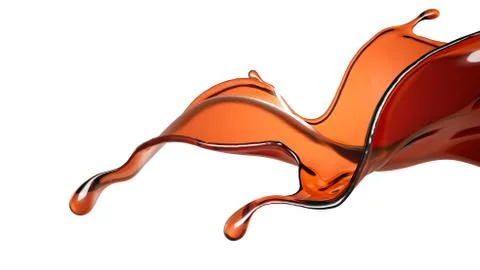 A splash of a transparent brown liquid. 3d illustration, 3d rendering. Stock Illustration