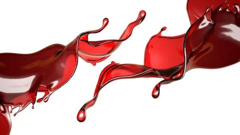 A splash of a transparent red liquid. 3d illustration, 3d rendering. Stock Illustration