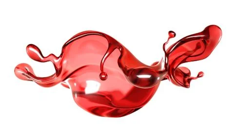 A splash of a transparent red liquid on a white background. 3d illustration,  Illustration