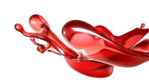 A splash of a transparent red liquid on a white background. 3d illustration,  Stock Illustration