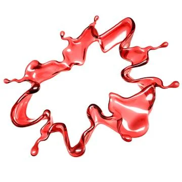 A splash of a transparent red liquid on a white background. 3d illustration,  Illustrazione stock