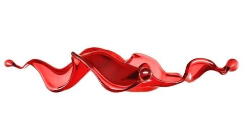 A splash of a transparent red liquid on a white background. 3d illustration,  Stock Illustration