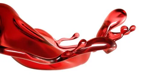 A splash of a transparent red liquid on a white background. 3d illustration,  Иллюстрация