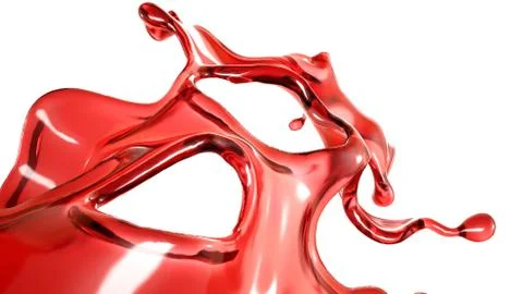 A splash of a transparent red liquid on a white background. 3d illustration,  Stock Illustration