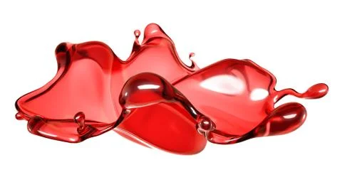 A splash of a transparent red liquid on a white background. 3d illustration,  Иллюстрация