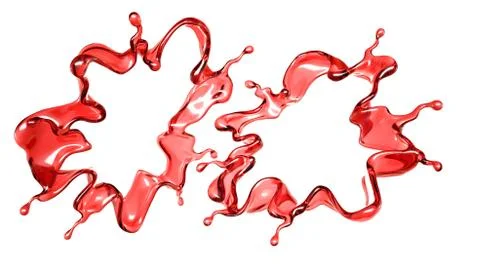 A splash of a transparent red liquid on a white background. 3d illustration,  Иллюстрация