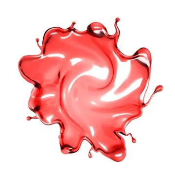 A splash of a transparent red liquid on a white background. 3d illustration,  イラスト素材