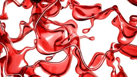 A splash of a transparent red liquid on a white background. 3d illustration,  Stock Illustration