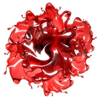 A splash of a transparent red liquid on a white background. 3d illustration,  Stock Illustration