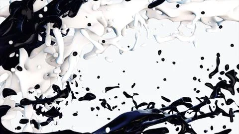 Splash of two liquids black and white on an isolated background Stock Illustration