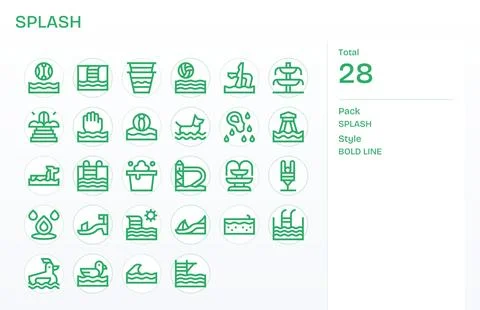 Splash Vector Icon Set with 28 Bold Line High Resolution Pixel Optimized Gr.. Stock Illustration