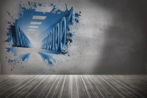 Splash on wall revealing binary code 스톡 사진