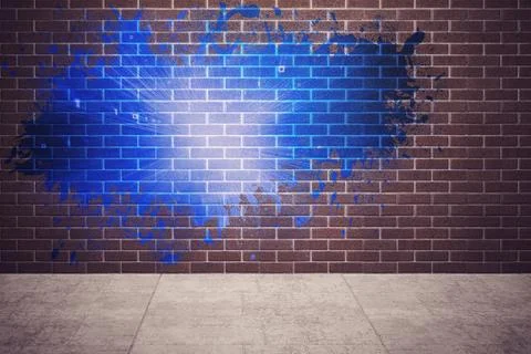 Splash on wall revealing blue light Stock Illustration