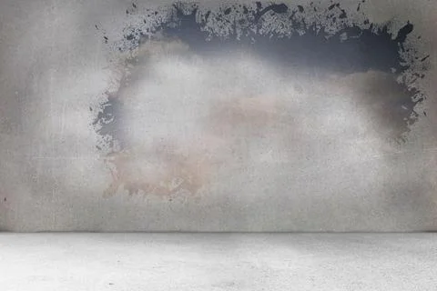 Splash on wall revealing bright sky Illustration