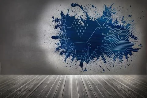 Splash on wall revealing circuit board イラスト素材