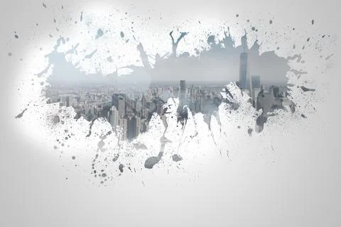Splash on wall revealing cityscape Ilustración de archivo