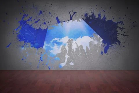 Splash on wall revealing cloud computing graphic 스톡 사진