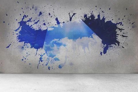 Splash on wall revealing cloud computing concept 스톡 사진