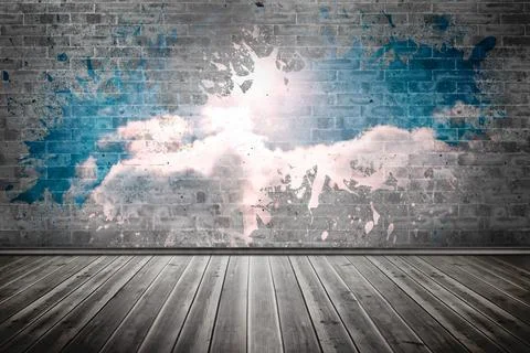 Splash on wall revealing clouds Stock Illustration