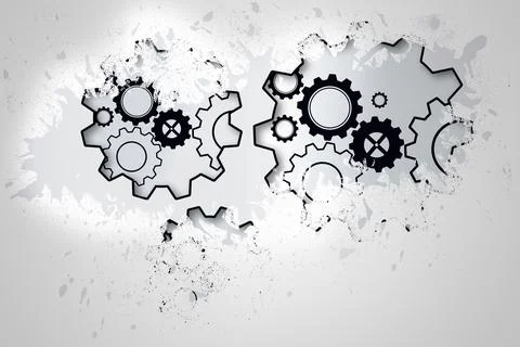 Splash on wall revealing cogs and wheels Stock Illustration