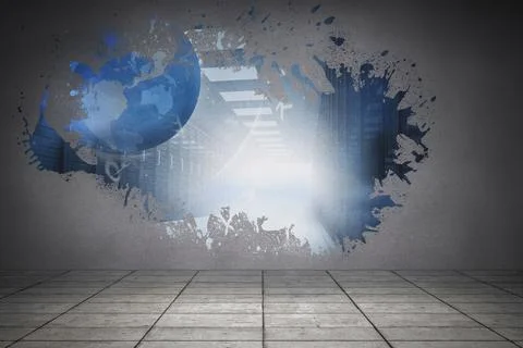 Splash on wall revealing global server graphic Stockillustratie