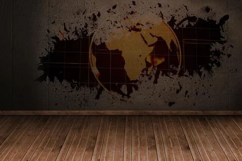 Splash on wall revealing global technology graphic 库存插图