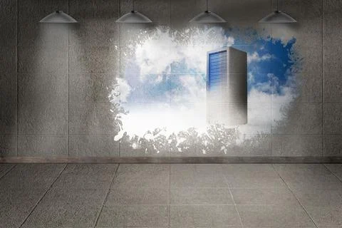 Splash on wall revealing server tower Stock Illustration