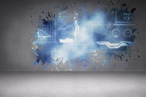 Splash on wall revealing technology interface 스톡 일러스트