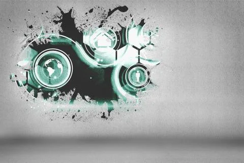 Splash on wall revealing technology interface Stock Illustration