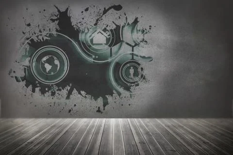 Splash on wall revealing technology interface Illustrazione stock