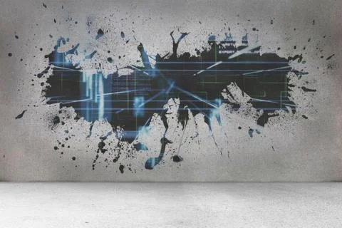 Splash on wall revealing technology interface Stock Illustration