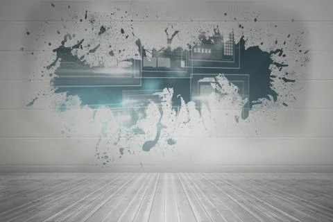 Splash on wall revealing technology interface 스톡 일러스트