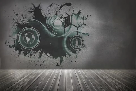 Splash on wall revealing technology interface Stock Illustration