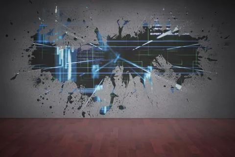 Splash on wall revealing technology interface Illustrazione stock