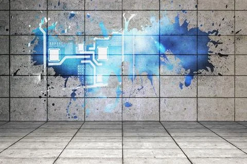 Splash on wall revealing technology interface Stockillustratie