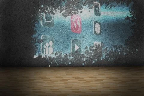 Splash on wall revealing technology interface 库存插图