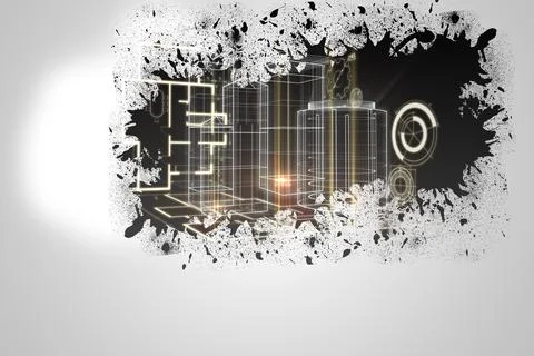 Splash on wall revealing technology interface Illustrazione stock