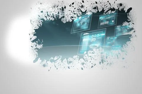Splash on wall revealing technology interface Illustrazione stock