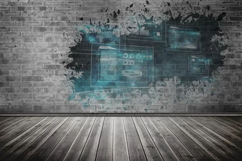 Splash on wall revealing technology interface Stock Illustration