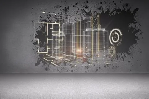 Splash on wall revealing technology interface Stockfoto's