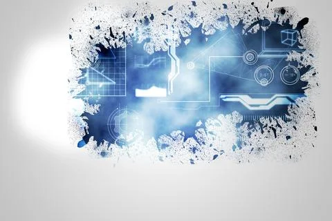 Splash on wall revealing technology interface Stock Photos