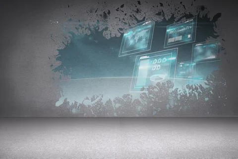 Splash on wall revealing technology interface 库存照片