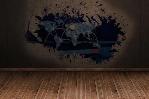 Splash on wall revealing technology interface Stockfoto's