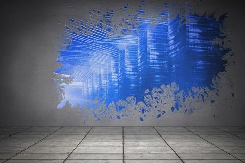 Splash on wall revealing technology interface Stockfoto's