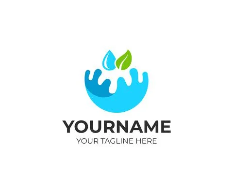Splash of water, a leaf and a drop, logo design Stock Illustration