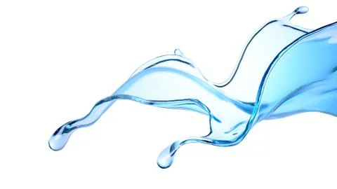 Splash of water on a white background isolated. 3d illustration, 3d rendering Illustrazione stock