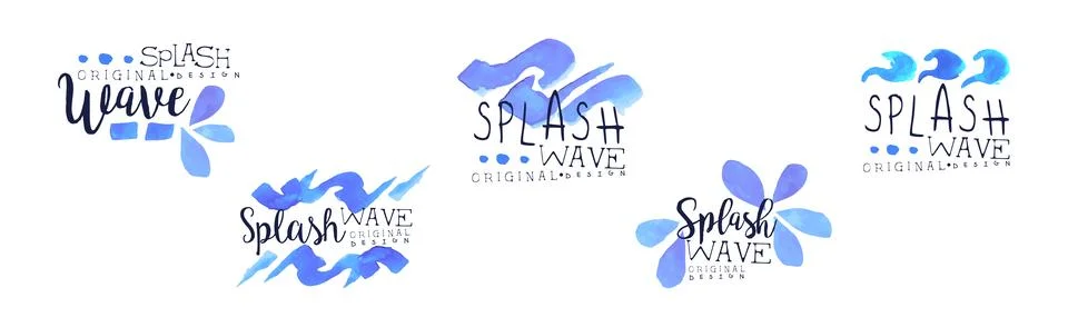 Splash Wave Logo Original Design with Aqua Vector Set Illustrazione stock