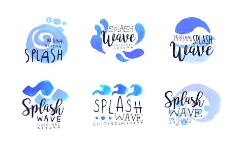 Splash Wave Original Logo Set, Abstract Logo for Business Identity Design Hand Stock Illustration