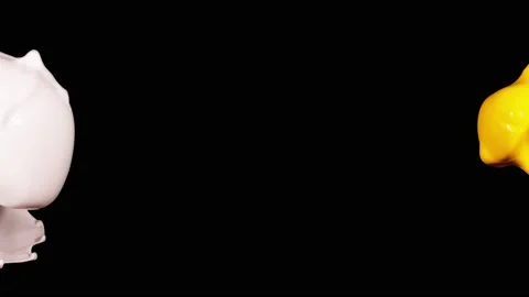 Splash of yellow and white paint liquid in slow motion isolated on black (4K) Vidéo 137111471