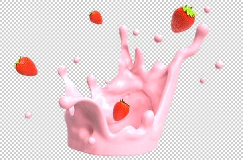 Splash of yogurt and strawberries. 3d illustration. Stock Illustration